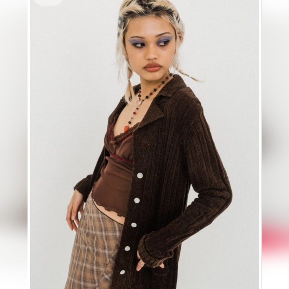 UNIF Couch Brown Cardigan Sweater Bean Grunge 90s Cobain Indie Sleeze Shoegaze